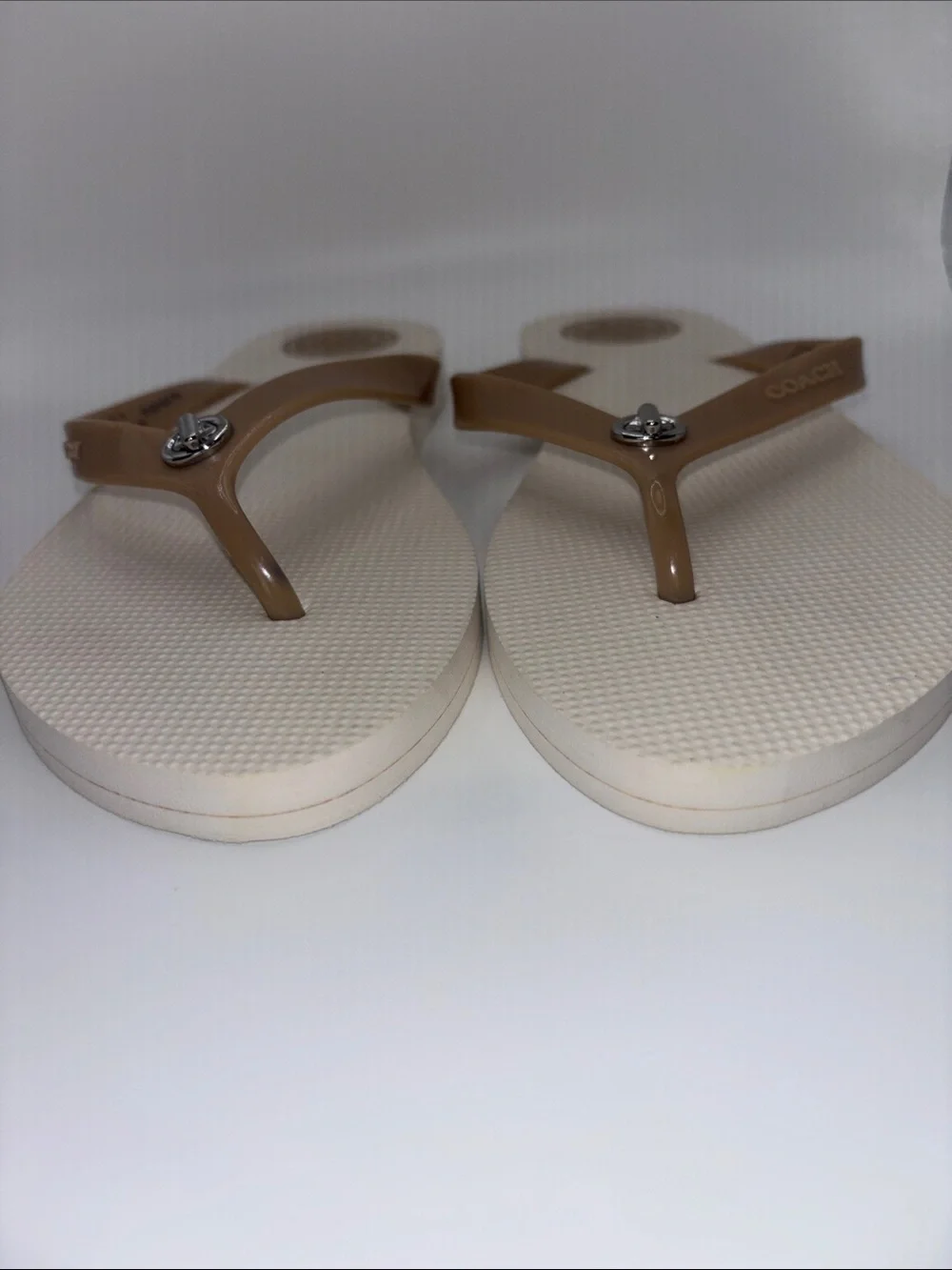 Coach Thong Sandals with Silver Logo Accent